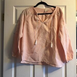 Joie Light Blush Embroidered Peasant Blouse 100% linen